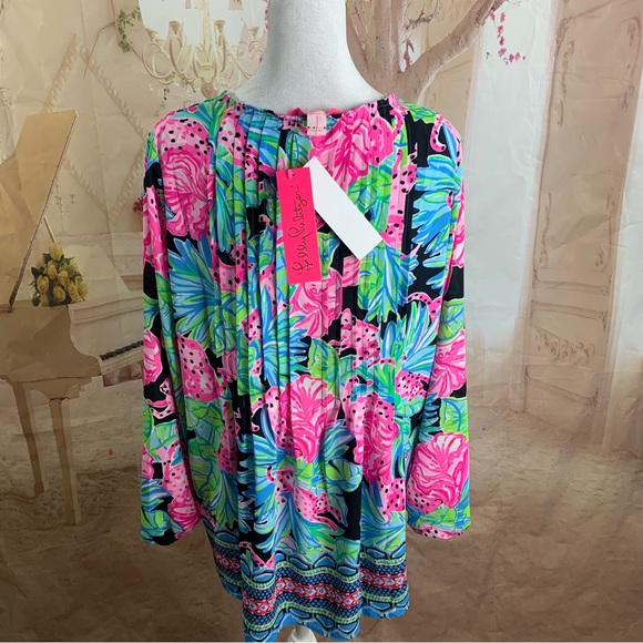 NEW Lilly Pulitzer Marilina Long Sleeve Tunic Onyx Jaguar Jungle Enginee… - Picture 8 of 11